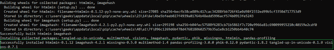 Installing Pandas profiling package in python